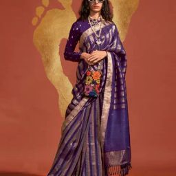 Odette Purple Viscose Rayon Woven Design Saree with Unstitched Blouse Piece-image-82