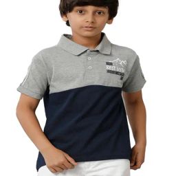 Under Fourteen Only Kids Grey Melange Color Block Polo T-Shirt-image-37
