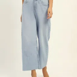 Madame Ice Blue Cotton Relaxed Fit Solid Jeans-image-25