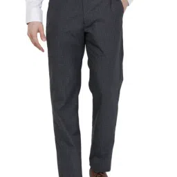 Park Avenue Grey Polyester Regular Fit Checks Trousers-image-94