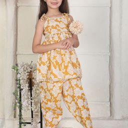Cutiekins Girls Floral Printed A-Line Kurta with Dhoti Pants-picture-5