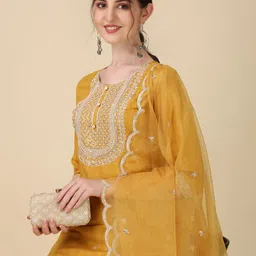 KALINI Women Ethnic Motifs Embroidered Thread Work Straight Kurta with Trousers & Dupatta-picture-5
