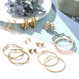 Yellow Chimes Set of 9 Gold-Plated Beaded Studs & Hoop Earrings-49