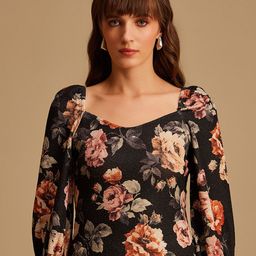 Kazo Women Black & Pink Floral Print Top-picture-11