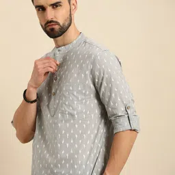 Anouk Men Grey & White Printed Kurta-11