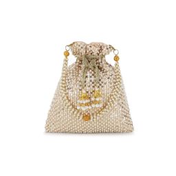 Anekaant Dangle Cream & Gold Faux Silk Sequined Potli-picture-20