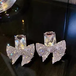 VAGHBHATT Silver-Plated Rhinestone Studded Geometric Studs-13