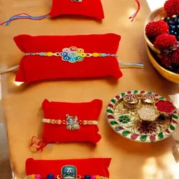 2 Cartoon n Krishna Metal Rakhi 4.5 Inch Plate Greeting n Roli-image-45