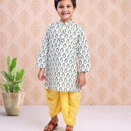 Babyhug Full Sleeves Kurta and Dhoti Set Penguin Print- Off White-picture-12