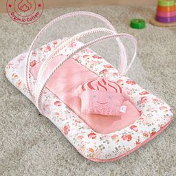 Bonfino Premium Organic Cotton Mattress Set with Net Cupcake Print - Pink-image-45