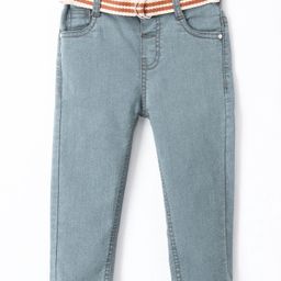 Babyhug Cotton Stretchable Full Length Washed Jeans With Belt   Fly With Zipper -  Light Blue-image-57