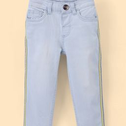 Babyoye Cotton Full Elastane Washed Length Denim Jeans Solid Color - Blue-picture-1