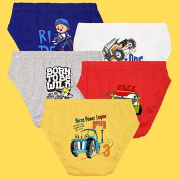 NUSYL Pack Of 5 Ride And Tractor Printed Briefs - White Red Yellow Grey Royal Blue-image-53