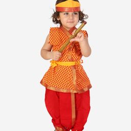 KID1 Janmashtami Theme Sleeveless Motif Printed & Laced Embellished Krishna Set - Yellow & Red-image-63