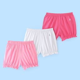 Pine Kids Cotton Lycra Branding Print Bloomers Pack Of 3 - Pink & White-picture-13