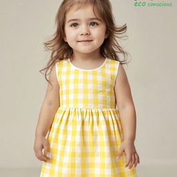 Babyoye Woven Sleeveless Frock with Checks - Yellow-image-7