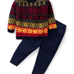 Babyhug Knit Full Sleeves Pullover Designed Sweater & Pant Set - Multicolor-image-51