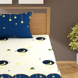 Bajo's King Size Bedsheet with pillow cover - White & Blue-picture-37