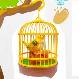 VGRASSP Sound Activated Chirping Single Bird in Hanging Cage - Clap to See The Moving Beak and Flapping Wings -  Beautiful Pinjra Bird Toy for Kids with LED Light - Color and Design May Vary-26