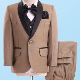 Robo Fry Woven Full Sleeves Solid 4 Piece Party Suit With Bow - Tan-image-80