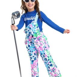 Ollington St.Cotton Knit Floral Printed Dungaree with Full Sleeves High Neck T-Shirt - White & Navy Blue-image-69