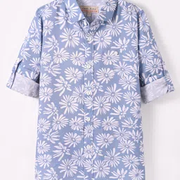 JASH KIDS Cotton Knit Full Sleeves Floral Printed Shirt - Light Blue-picture-19