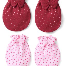 Doodle Poodle Interlock Knit Mittens With Polka Dots & Hearts Print Pack of 2 - Dark Red-image-42