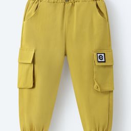 Mark & Mia Cotton Full Length Trousers with Cargo Pockets & Patch Detailing - Yellow-image-33