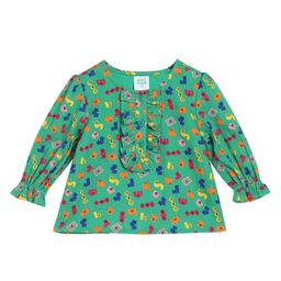 MINI KLUB Cotton Full Puffed Sleeves Frill Detailed Abstract Printed Top - Green-picture-15