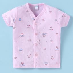 Tango Single Jersey Knit Half Sleeves Front Open Vests With Animal Print - Pink-image-68