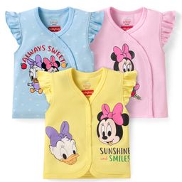 Babyhug Disney Interlock Knit Frill Sleeves Jhablas with Minnie Mouse Graphics Pack of 3 - Yellow Light Blue & Pink-picture-23