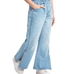 Olele Cotton Denim Mild Washed & Side Slit Relaxed Fit Jeans - Blue-image-91