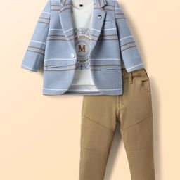 Dapper Dudes Full Sleeves Striped Blazer With Typography Printed Tee & Pant - Sky Blue-image-93