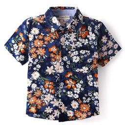 CrayonFlakes Rayon Half Sleeves Floral Printed Shirt - Navy Blue-picture-30