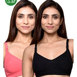 Inner Sense Organic Cotton Pack Of 2 Solid Antimicrobial Soft Feeding Bras - Multi Colour-image-14