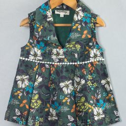Hugsntugs Cotton Sleeveless Floral Printed Pom Pom Lace Detailed Top - Dark Green-image-11