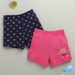 BUMZEE Cotton Pack Of 2 Bow & Here Comes The Sun Text Printed Shorts - Navy Blue & Pink-image-50