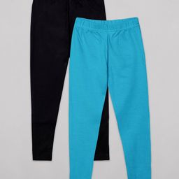 Sheer Love Cotton Jersey Pack Of 2 Solid Leggings - Black & Teal Blue-image-60