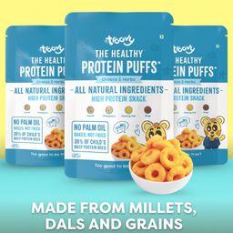 Troovy Healthy Protein Puffs | Tasty and High Protein Snacks | No Palm Oil, Cholesterol or Trans Fats, No Junk & Chemicals | Made with Six Millets and Grains | Cheese & Herbs Flavored | 3 X 50 grams-image-80