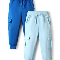 Bonfino 100% Cotton Fleece Knit Full Length Solid Trackpants with Cargo Pocket Pack of 2 - Royal Blue & Sky Blue-image-98