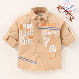 Dapper Dudes Full Sleeves Typography Printed Shirt - Khaki-image-74