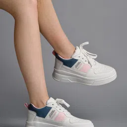 Shoetopia Colour Blocked Lace Up Sneakers - White-picture-6