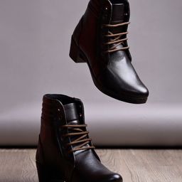 Shoetopia Solid Lace Up Boots - Brown-image-31