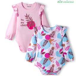 Babyoye 100% Cotton With Eco Jiva Finish Full Sleeves Onesies with Floral Print Pack of 2 - Pink & Blue-picture-38
