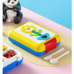 ji & ja Ji and Ja Building Block Lunch Box DIY Your Own Pattern Leak Proof Bento Box 1100ml Capacity 500Pcs Bricks Easy to Open School Lunch Box (Multi) image 2