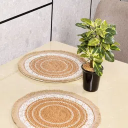 Saral Home 2 Pcs Beige & White Textured Cotton Table Placemats-26