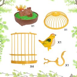 VGRASSP Sound Activated Chirping Single Bird in Hanging Cage - Clap to See The Moving Beak and Flapping Wings -  Beautiful Pinjra Bird Toy for Kids with LED Light - Color and Design May Vary image 4
