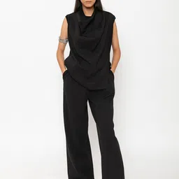 Contemponari Women Relaxed Fit Mid-Rise Flat-Front Cotton Formal Trousers-picture-19