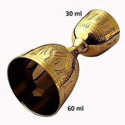 bsetree Made of Brass, 2-Tone Peg Measure Cup, 30 ml / 60 ml, with Alluring Engraving Embossed Brass Golden Finish Pack of 1 Pcs. image 4