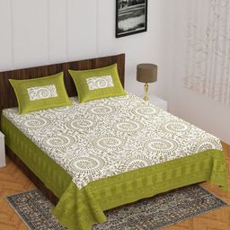 UNIBLISS Green & White Floral Cotton 144 TC Double Queen Bedsheet Set-2.15mx2.35m-image-84
